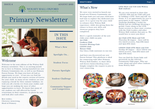 August 2021 Primary newsletter